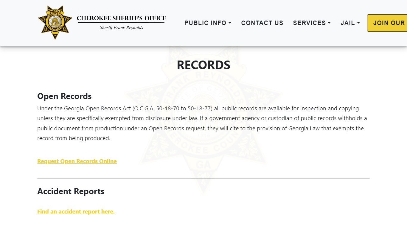 Records - Sheriff - Cherokee County, Ga